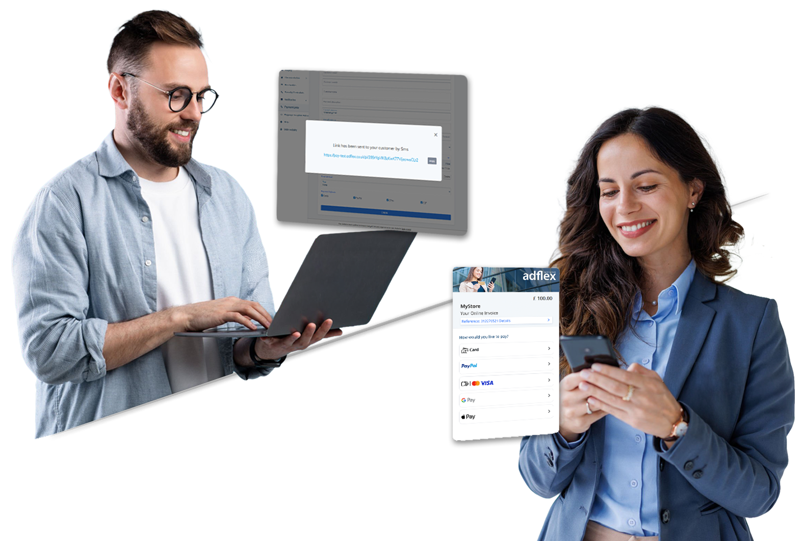 Business professionals using payment system